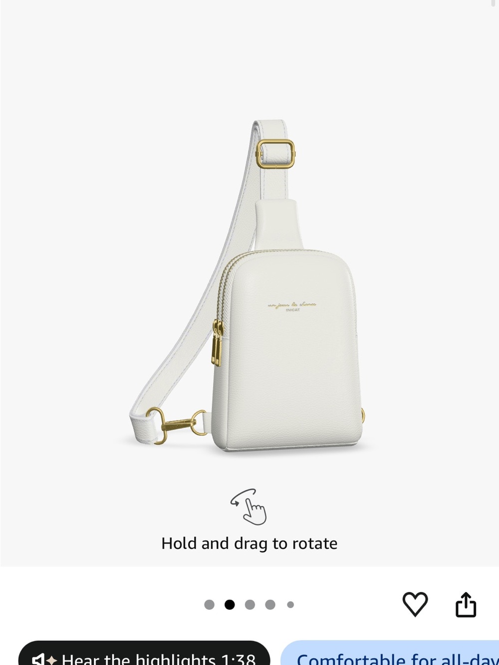 White Leather Crossbody Sling Bag with Gold Accents NWT